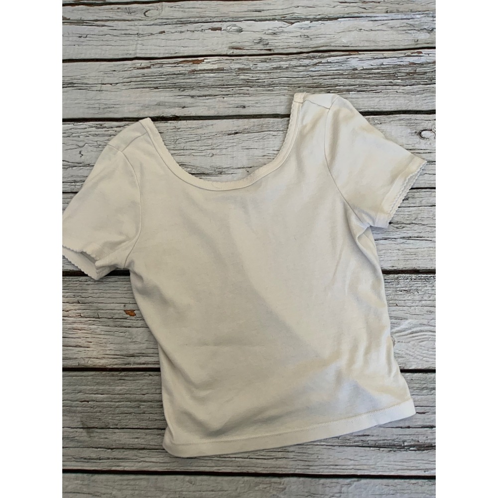 Cotton On Cream Ribbed Scoop Neck Baby Tee Lettuce Trim Short Sleeve Shirt M